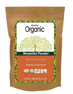 RADICO ORGANIC MANJISTHA 100% Natuurlijke BIO Organic Anti-Haaruitval, Anti-Roos, Haargroei, Care, Volume, Voedende Poeder 100g